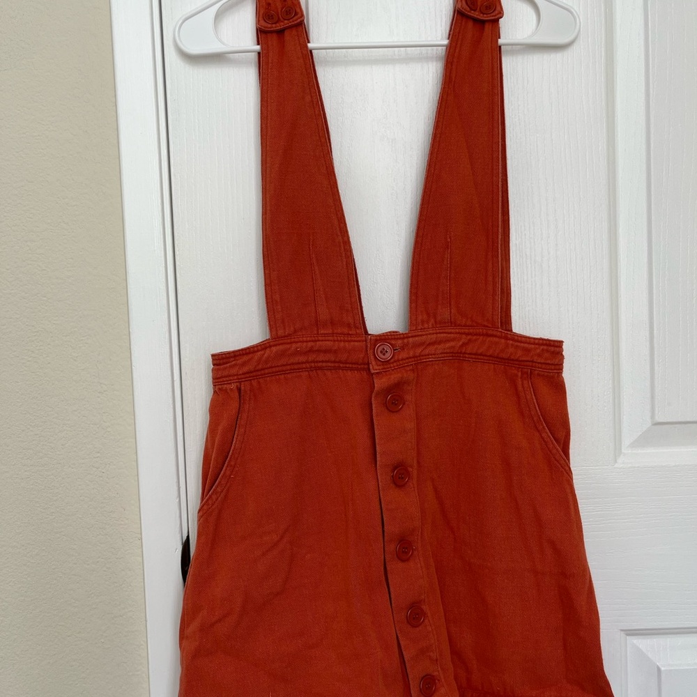 Love Riche Rust-Orange Button Front Suspender Skirt